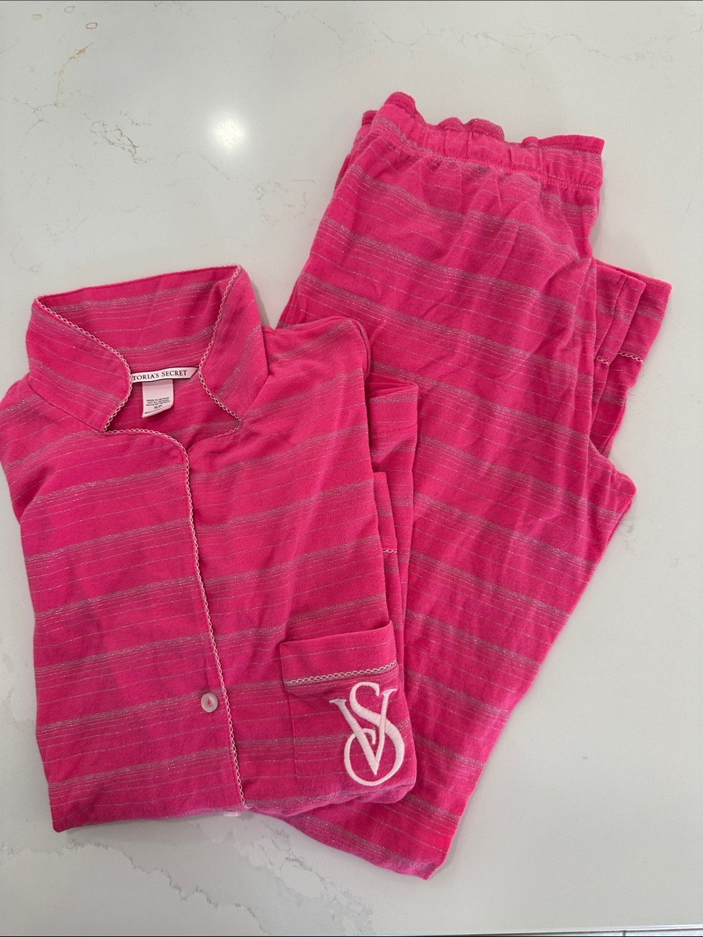 Victoria's Secret Hot Pink Striped Girls' Pajama Set Sz Small